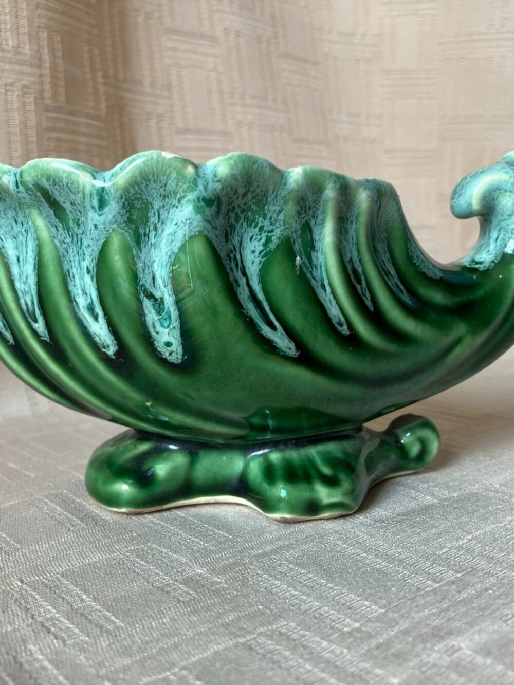 Vtg MCM Haeger Pottery #130 Green Drip Glaze Shell Cornucopia Planter Bowl USA